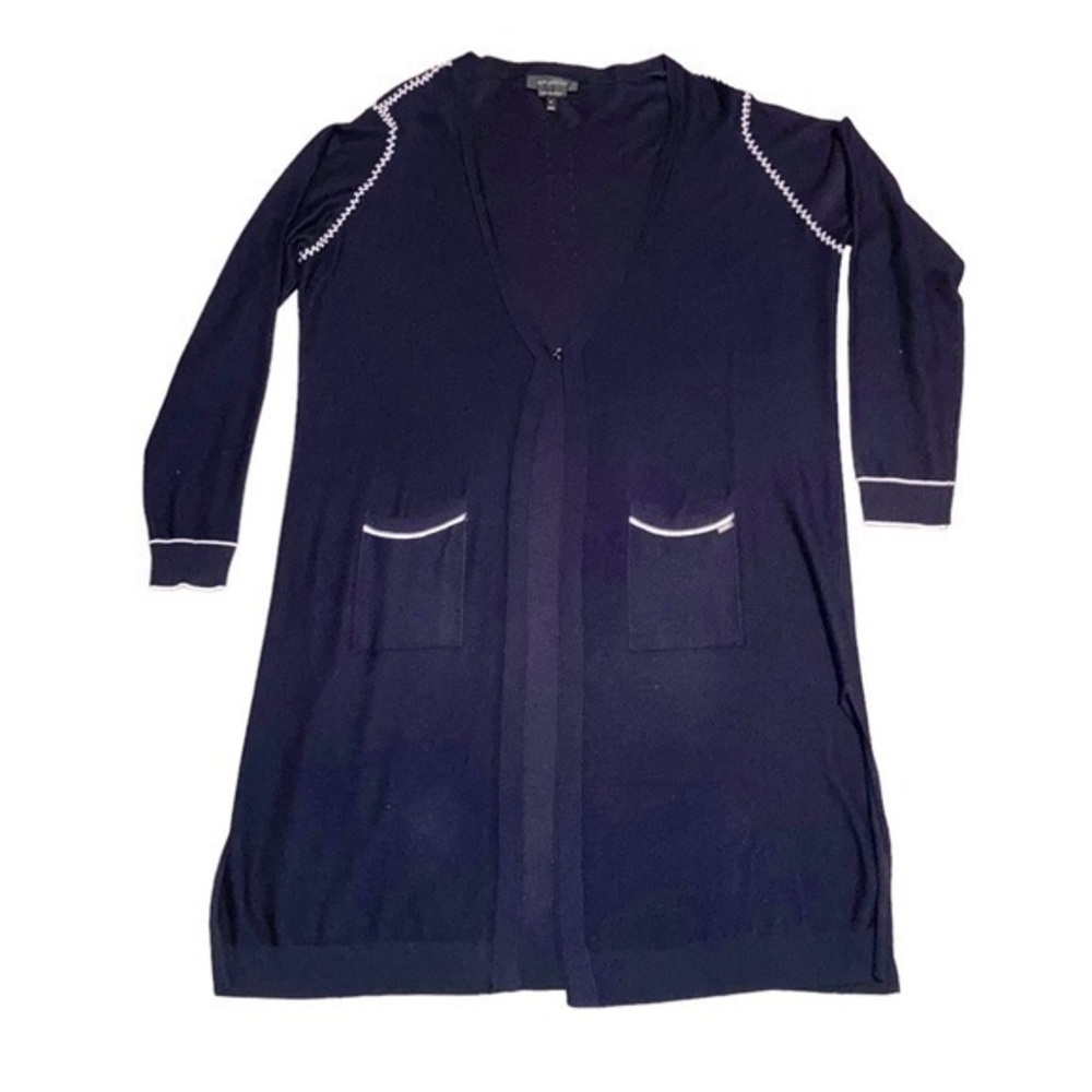 St. John blue hand beaded long cardigan sweater